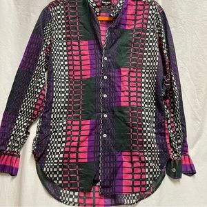 Franck Olivier Paris Cotton Geometric Pink/ Purple Blouse Sz L Mod Vtg France